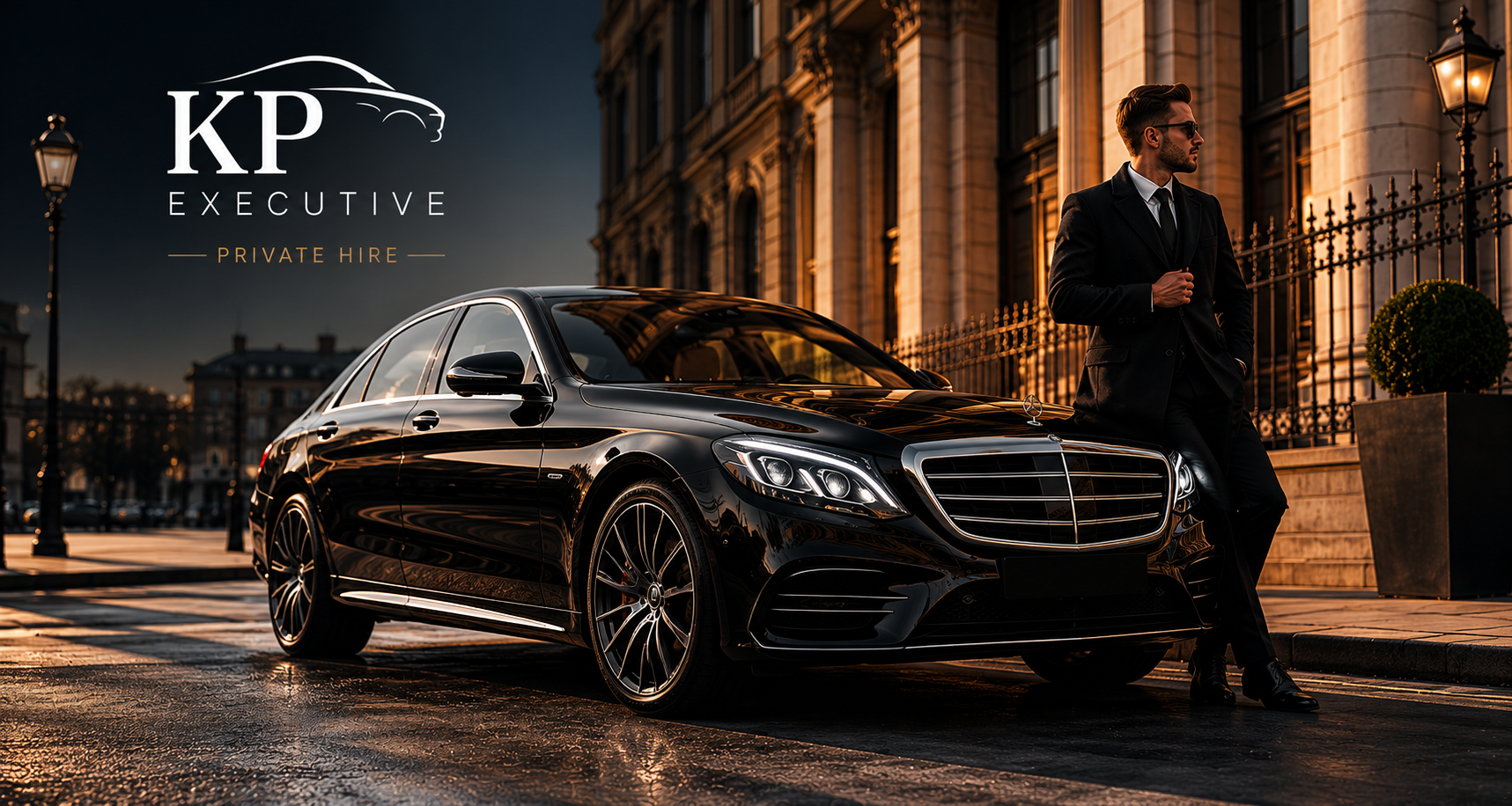Black KP Executive vehicle outside a premium building